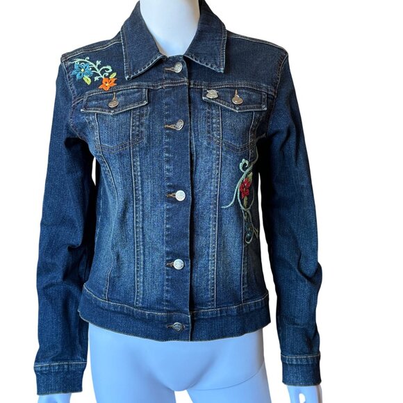 Harley-Davidson Denim Jacket Embroidered w/ Floral & Logo Design Womens Sz M